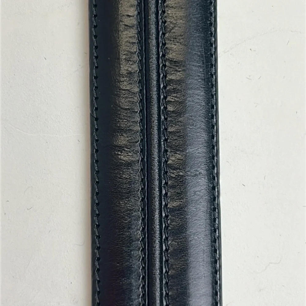 Mezlan Designer Black Leather Belt Silver Metal Buckle Made in Spain